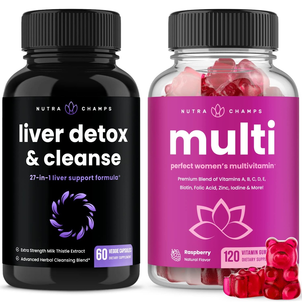 NutraChamps Liver Cleanse Detox Κάψουλες και (2-Pack) Γυναικεία πολυβιταμίνες Gummies Bundle