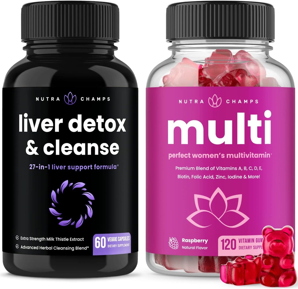 NutraChamps Liver Cleanse Detox Capsules ve (2-Pack) Kadın Multivitamin Gummies Schemps