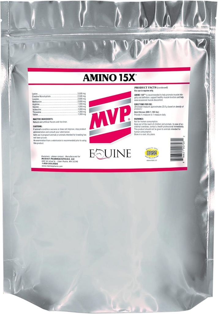MVP Amino 15X (1,5lb) Υποστηρίζει υγιή λειτουργία μυών, την ανάπτυξη και την αποκατάσταση στα άλογα.