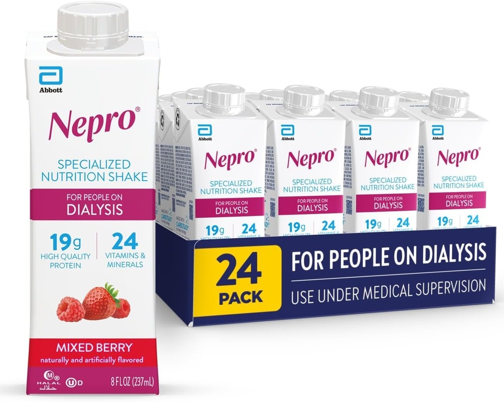 Nepro Nutrition Shake for People on Diassy, 19g Protein, 420 θερμίδες, Μικτό μούρο, 8 fl oz, Συσκευασία των 24