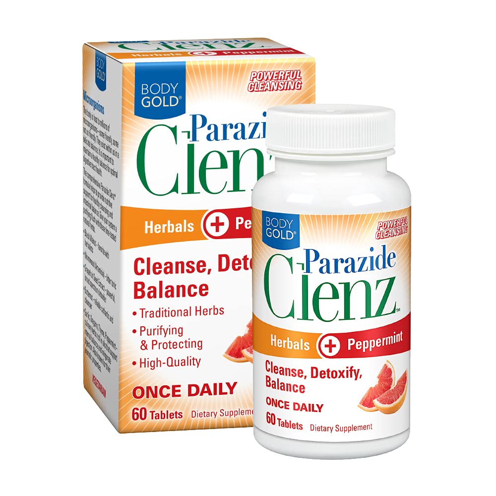 Body Gold Parazide Clenz Herbals & Peppermint | Intestinal Cleanse & Detox with Black Walnut & More | 30 Servings, 60 Tablets