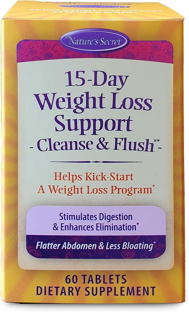Nature's Secret 15Day Kilo Kayıp Destek & Doğal Enerji Boost - Cleanse & Flush Stimulates Digestion, Supports Toxin Elimination & Reduced Bloating with Herbs & Probiyotiks - 60 Tabletler