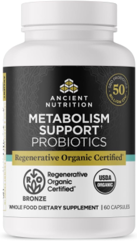 Metabolism Desteği için Antik Beslenme Rejeneratif Organik Onaylı Probiyotikler, Sağlıklı Digestion ve Immune System Function Support, 50 Milyar CFUs* Per Service, 60 Count