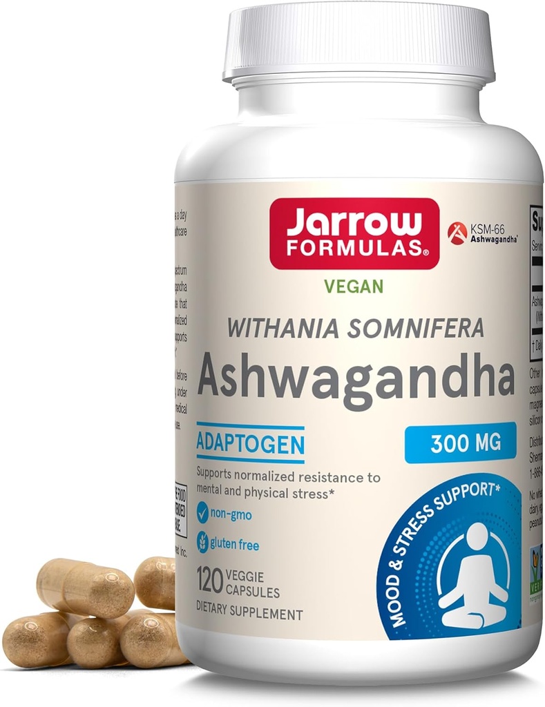 Jarow Formulas® Ashwagandha Κάψουλες, 300 mg συμπλήρωμα Υποστηρίζει Κανονική αντίσταση στο ψυχικό και σωματικό στρες, 120 κάψουλες Veggie, 60 ημέρες προσφοράς