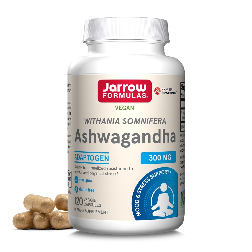 Jarrow Formulas® Ashwagandha Capsules, 300 mg Supplement Supports Normalized Direnişin Ruh ve Fiziksel Strese Etkisi, 120 Veggie Capsules, 60 Gün Supply