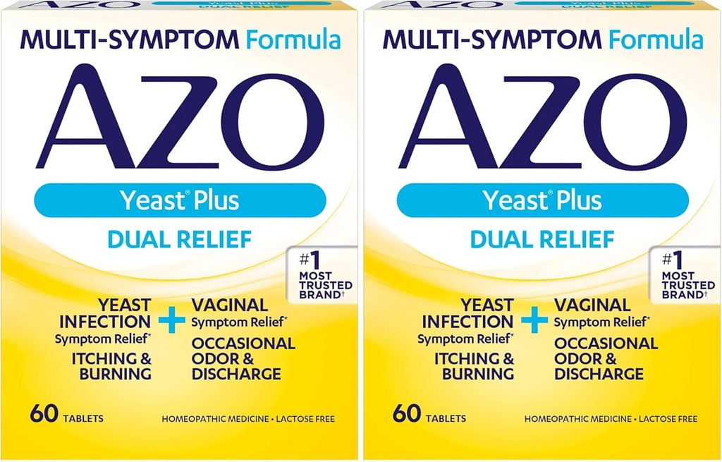 AZO Yeast Plus Dual Relief Tabletleri, Yeast Enfeksiyon ve Vaginal Symptom Relief, Relieves Itching & Yan, 60 Kont (Pack of 2)