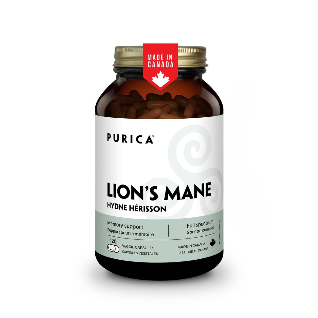 PURICA - Lion's Mane Micronized Mushrooms, 120 Vegan Capsules 60-Day Supply - Bilişsel Sağlık - Hayır ve Gluten-Free - Focus and Memory Support - Brain Health and improve Digestion