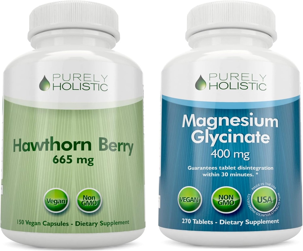 Safly Holistic Hawthorn Berry 665 mg + Magnezyum Glycinate 400 mg + 150 Capsules & 270 Tablet - Vegan Sche - ABD'de Made in the USA