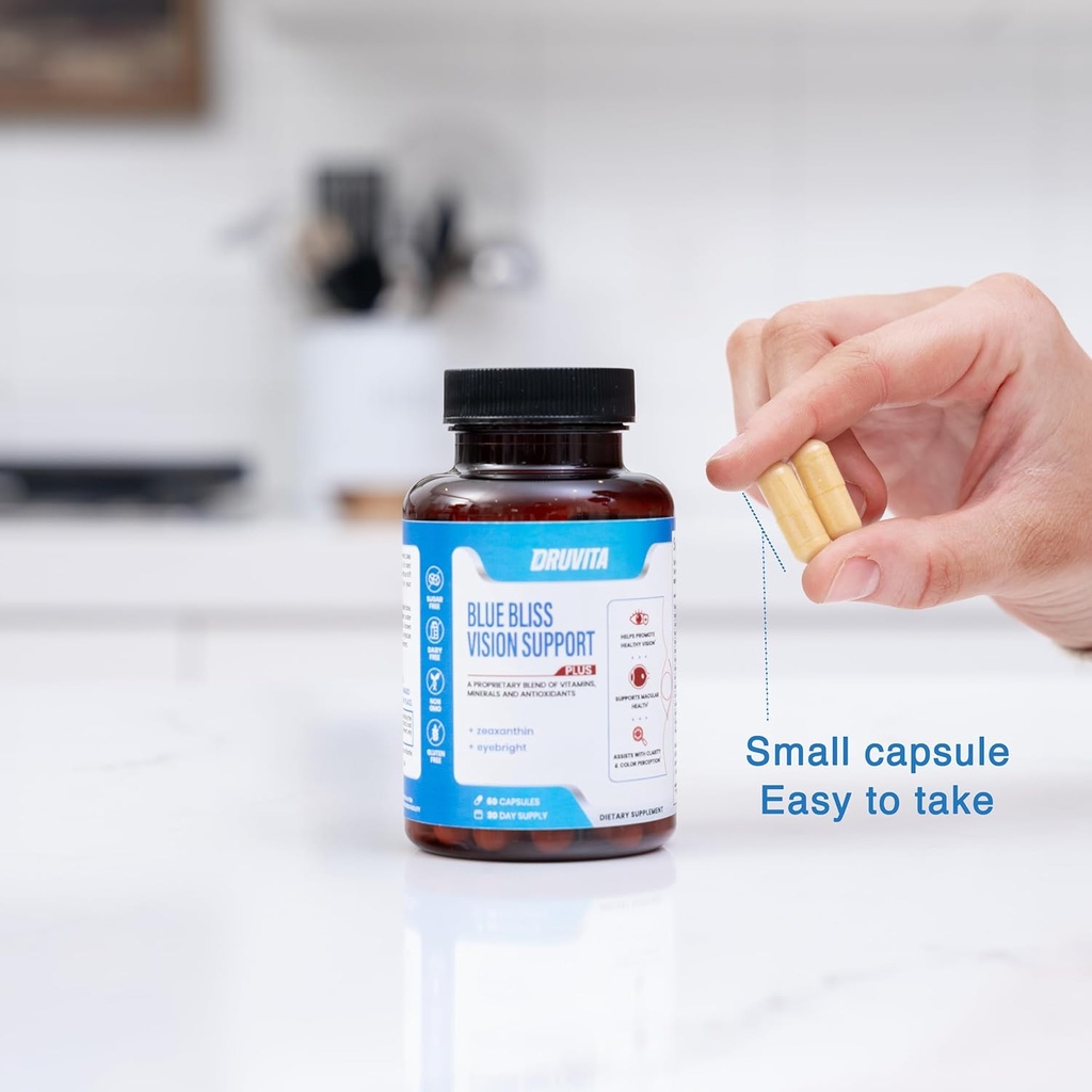 Blue Bliss Vision Support – Eye Vitamins with Lutein, Biotin, Bilberry and Zeaxanthin - Yetişkin Seniors 60 Veggie Capsules 30 Day Supply