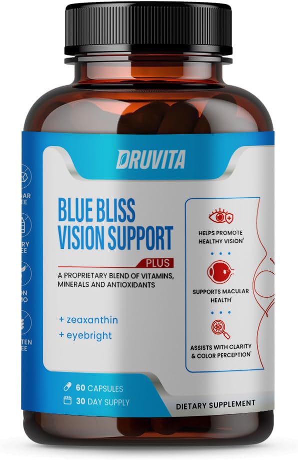 Blue Bliss Vision Support – Eye Vitamins with Lutein, Biotin, Bilberry and Zeaxanthin - Yetişkin Seniors 60 Veggie Capsules 30 Day Supply