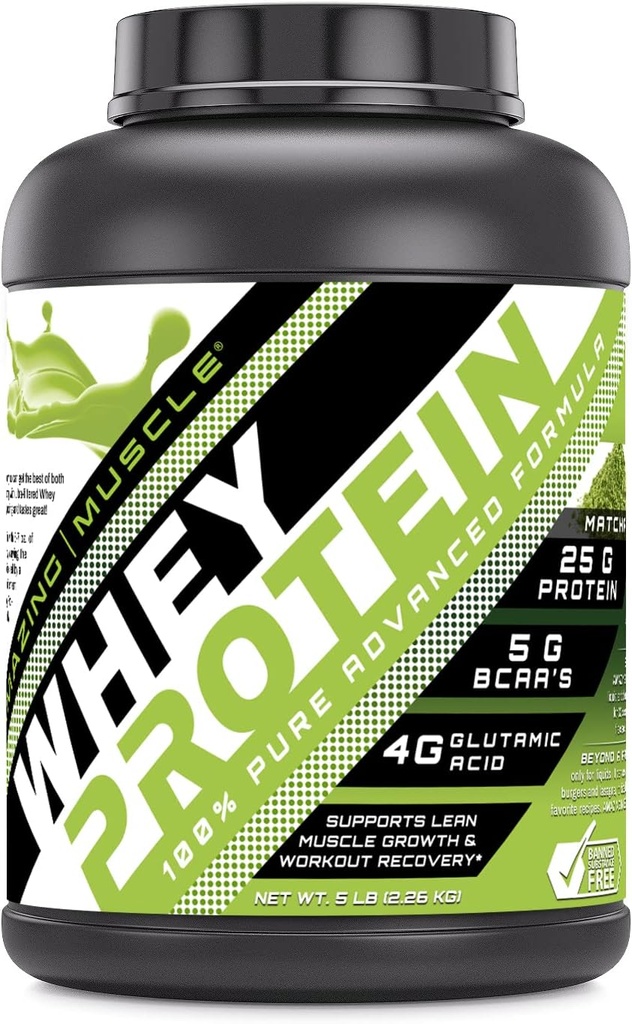 Amazing Myrus 100% Whey Protein Powder *Advanced Formula with Whey Protein Isolate as a Primary Ingredient Μαζί με Ultra Filtered Whey Protein Concent (Ιαπωνικός Μάτσα, 5 Lb)