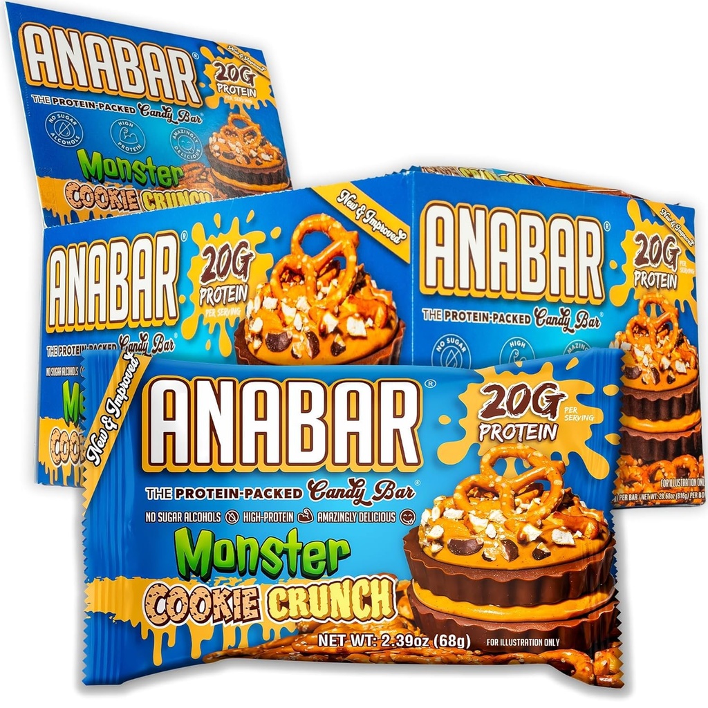 Anabar protein Bar, Protein-Packed Candy Bar, Şaşırtıcı Tasting protein Bar, No Sugar Alkols, High protein, Amazingly Delicious (12 Bars, Chocolate Monster Cookie Crunch)