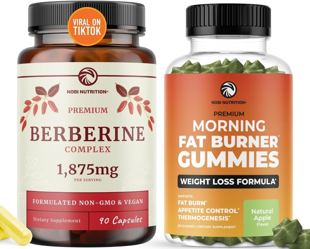 Berberine Complex Supplement and Burn Gummies | Full Weight Loss Support with Green Tea & Bitter Melon | Appetite Suppressant, Belly Fat Reducer, and Thermogenic Support | 1 Month Supply