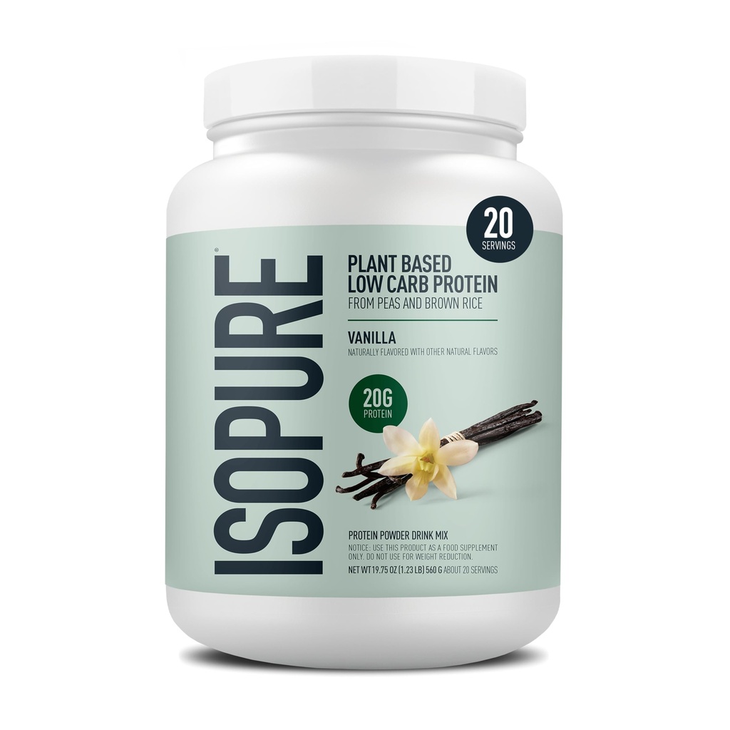 Isopure Plant-Based Protein Toz, Lactose Free, Gluten Free, With Iron, Vanilla, 20g Plant proteini, 1.23 Lbs, 20 Servisler