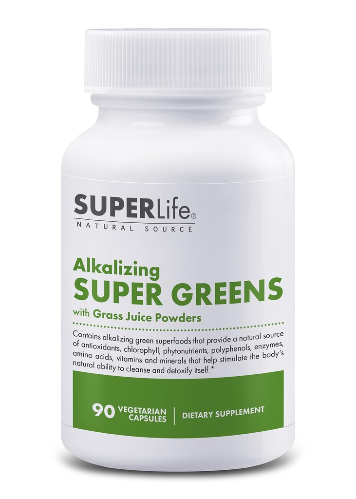 100% Organik alkalin Super Greens - Superfood w/Alfalfa, Barley & Buğday Grass, Matcha & Chlorella - Phytonutrients & Chlorophyll | PH Body Balance & Detox | 90 Capsules