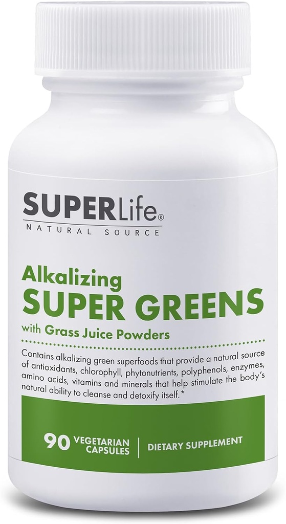 100% Organik alkalin Super Greens - Superfood w/Alfalfa, Barley & Buğday Grass, Matcha & Chlorella - Phytonutrients & Chlorophyll | PH Body Balance & Detox | 90 Capsules