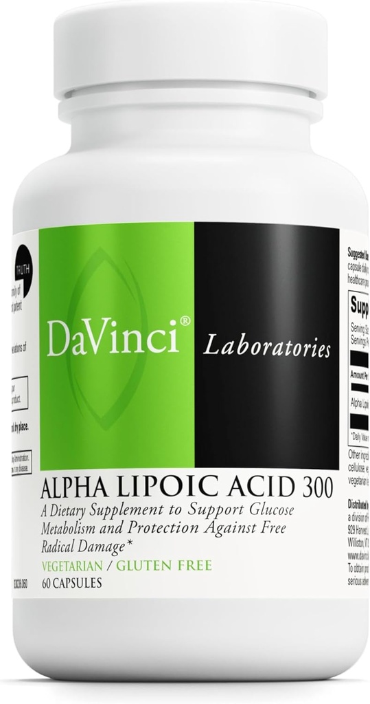 DAVINCI Laboratuvarları Alfa Lipoic Asit 300 - Metabolism ve Sağlıklı Collagen Seviyeleri Desteklemek için Diyetsel Tamam - 300 mg Alfa Lipoic Acid per Capsule - Gluten-Free - 60 Vegetarian Capsules