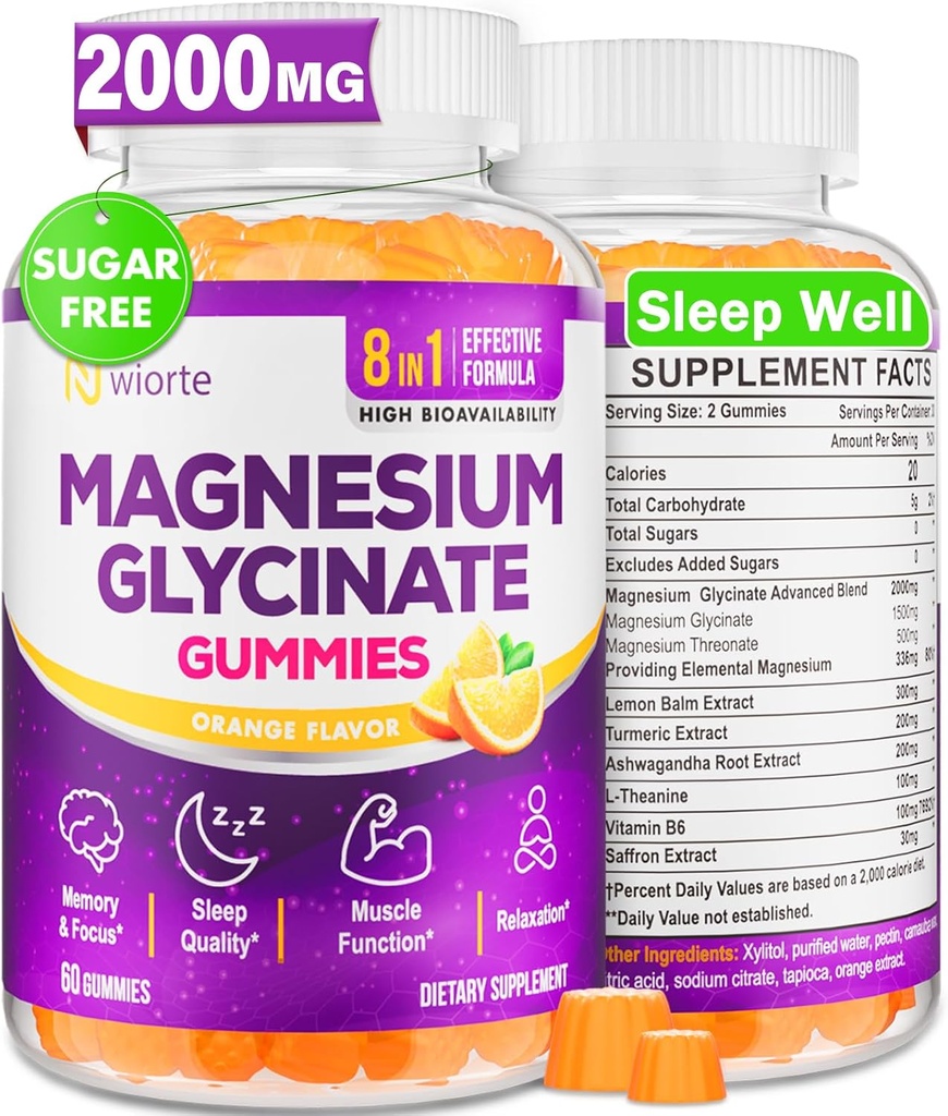 Magnezyum Glycinate Gummies Supplement for Yetişkinler Women, Magnezyum Gummies with L-Threonate, Ashwagandha, Vitamin B6- Sleep, Relaxation, Calm, Energy, Vegan, Sugar Free, 60 Count
