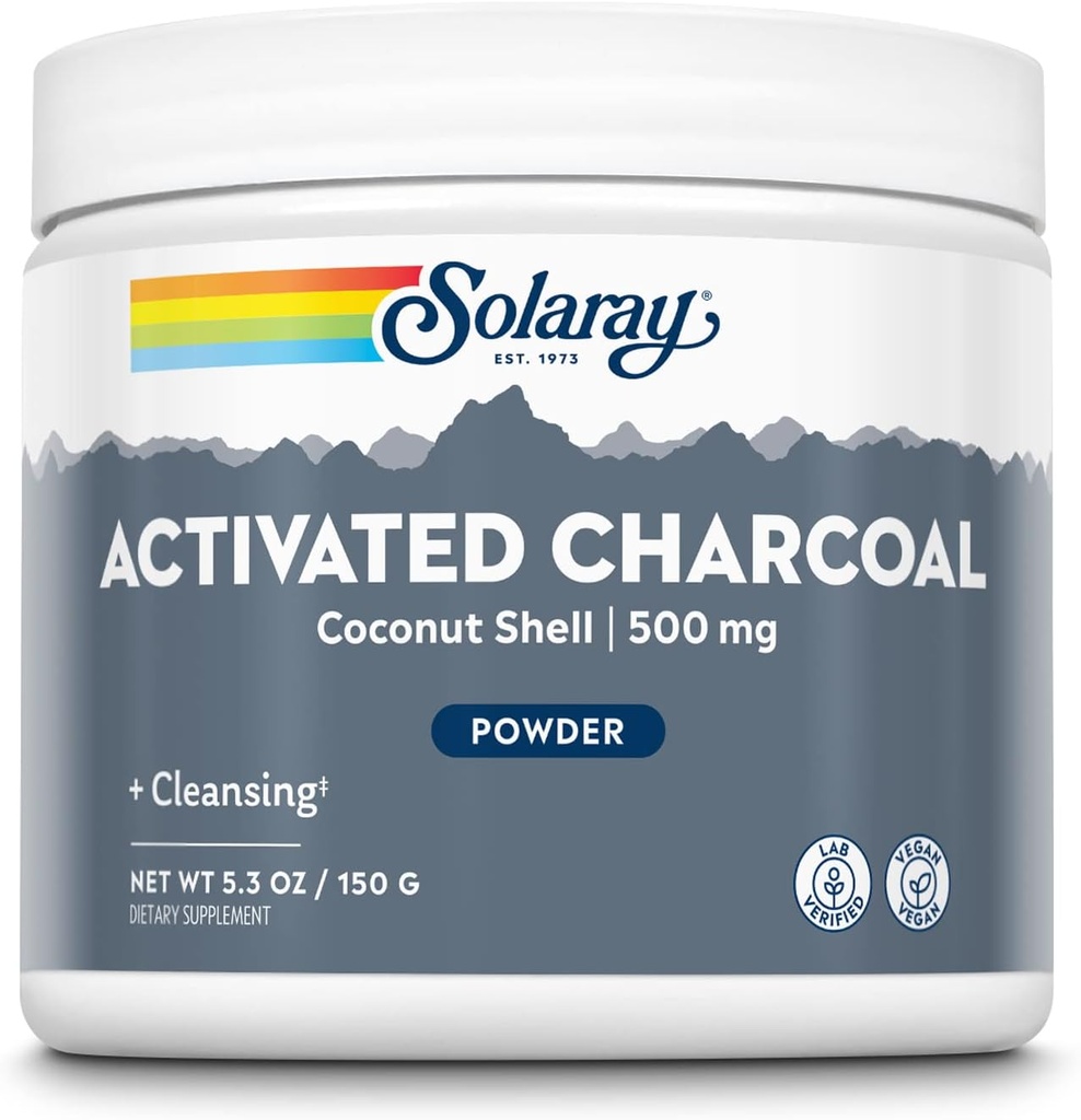 Solaray Aktif Coconut Charcoal Toz 500 mg | Sağlıklı İç Temizleme & Digestive Tract Desteği | 300 Hizmet