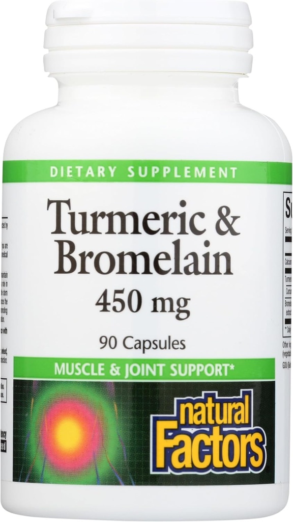 Doğal Faktörler, Turmeric & Bromelain 450 mg, Kas ve Ortak Destek, 90 Capsules