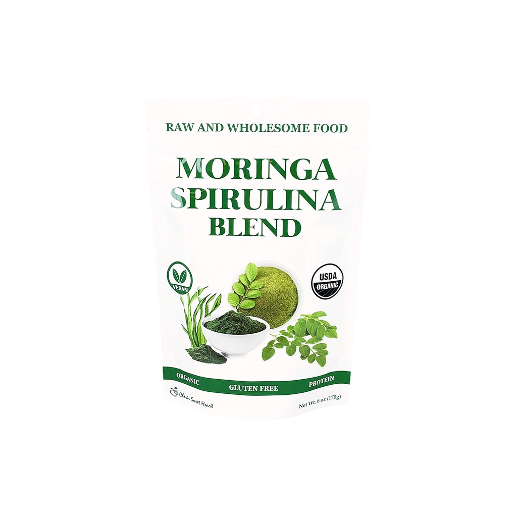Chérie Sweet Heart Organic Moringa & Spirulina Superfood Mix, 6 oz - USDA Organic, Non-GMO, Vegan, Gluten-Free Supergreens Toz Enerji, Detox & Daily Wellness