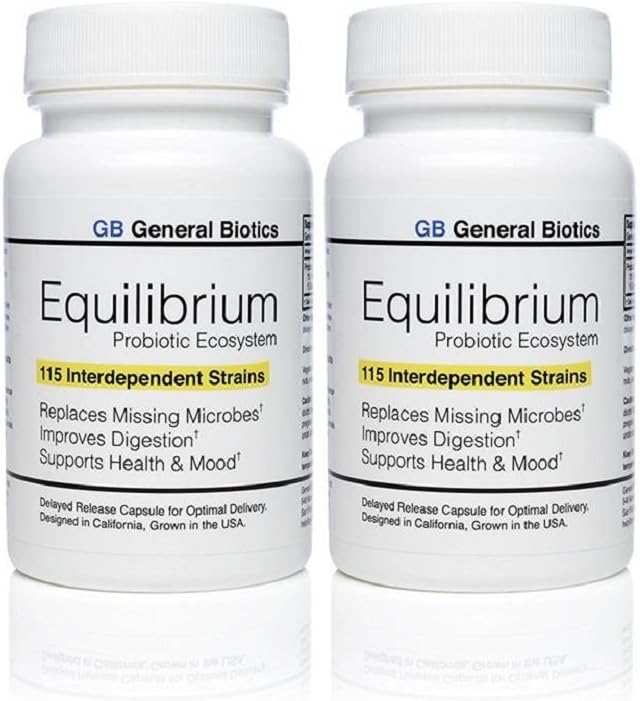 Equilibrium Probiyotik Supplement with Prebiyotik - Daily Time Release - 60 Etkili Swallow Capsules - Dünyadaki En Yüksek Strain Kont - 2 Şişes