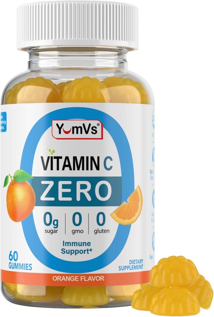Yum-Vs - Yetişkinler ve Çocuklar için Sıfır Şeker Vitamini - 250 mg VIT C Immune Support Gummy Vitamins - Sugar Free Chewable Vitamin C Gummy Supplement - High Potency Vegetarian Vitamin C Boost (60)