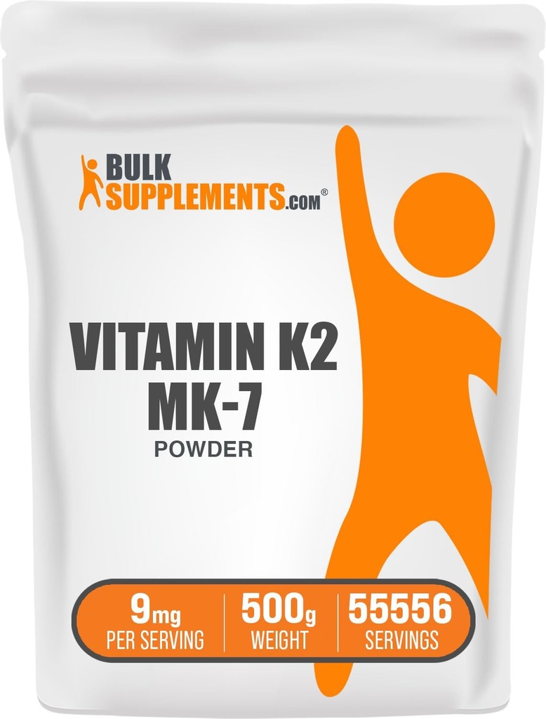 BulkSupplements.com Vitamin K2 Powder - Βιταμίνη K2 MK-7, ως Menaquinone Powder - K2 Vitamin Supplement for Wellness, Gluten Free, 9mg per Serving, 500g (1,1 lbs) (Pack of 1)