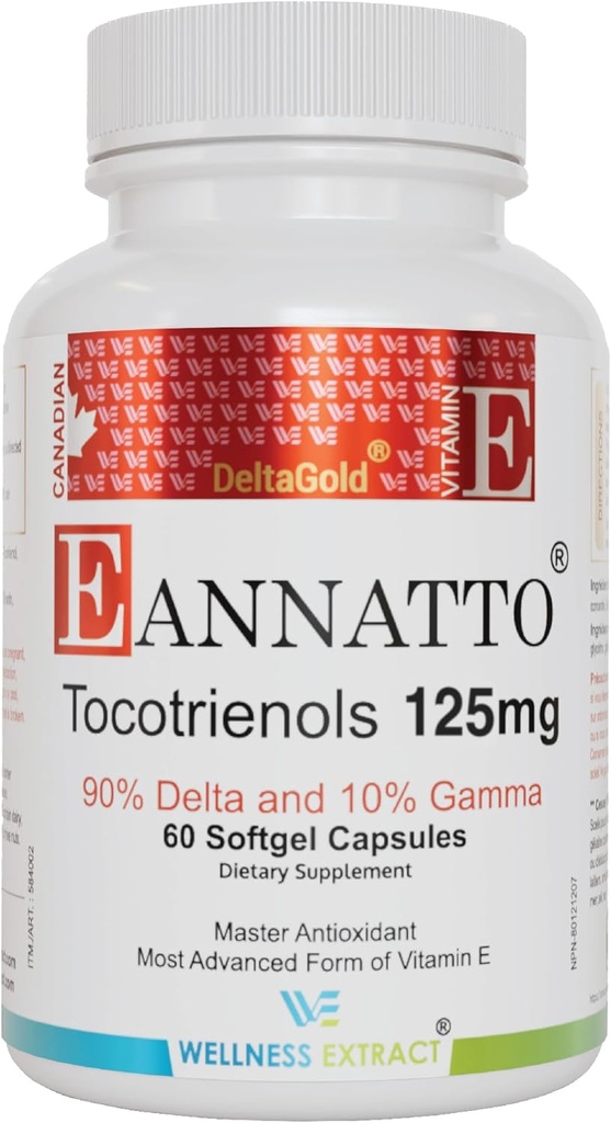 EXTRACT Eannatto Tocotrienols Συμπληρώματα βιταμίνης Ε χωρίς τοκοφερόλη, μη ΓΤΟ, χωρίς γλουτένη και αντιοξειδωτικό (125MG 60 Softgels)