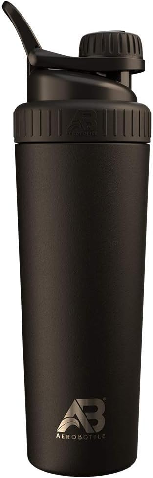 AeroBottle Cryo Shaker Κύπελλο, μονωμένο από ανοξείδωτο χάλυβα μπουκάλι νερό και αναδευτήρα πρωτεϊνών, αναμειγνύει πρωτεΐνη και προ προπόνηση με ταραξίες τεχνολογία ανάμειξης, καμία σφαίρα ή Wisk, 26oz, μαύρο πάγο