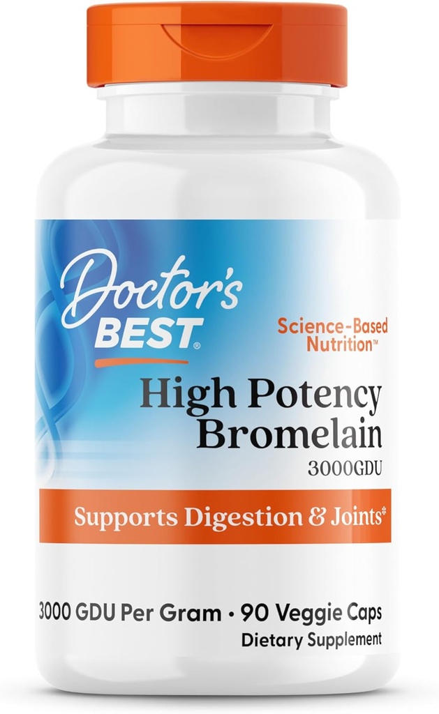 Doctor's Best 3000 GDU Bromelain Proteolytic Digestive Enzymes Supplements, Supports Healthy Digestion, Joint Health, Nutrient Absorption, 500 mg,Capsule, 90 Count(Pack of 1)