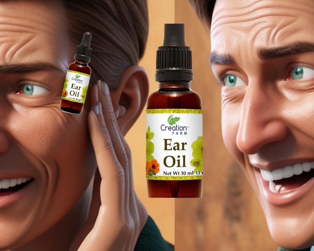 Creation Farm Ear Oil Drops with Mullein, Calendula, St Johns Wort, All Natural Herbal Relief for Earwax Removal, Earache Soothing, Itchy Irritated, Clogged or Dry Ears Made in USA