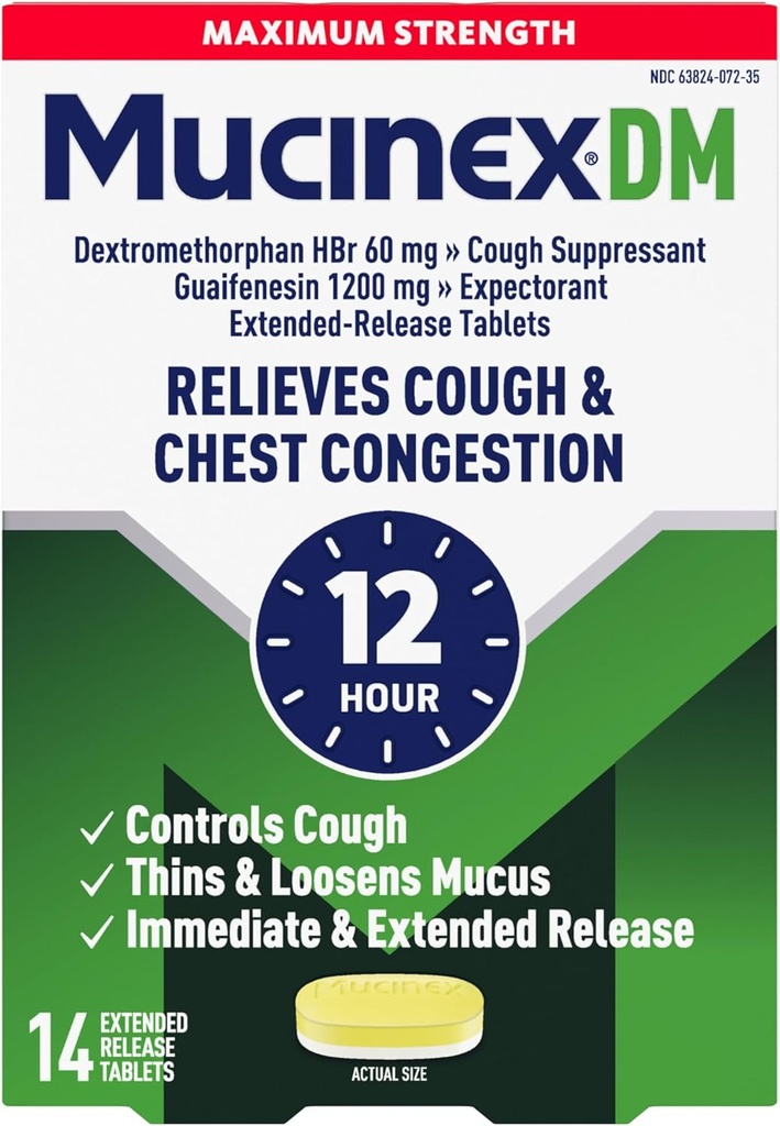 Cough Suppressant ve beklentici, Mucinex DM En Güçlü 12 Saat Tabletleri, 14k, 1200 mg Guaifenesin, Relieves Chest Congestion, Sessizler Wet ve Kuru Cough, 1 Doktor Önerilen OTC Bekleyici