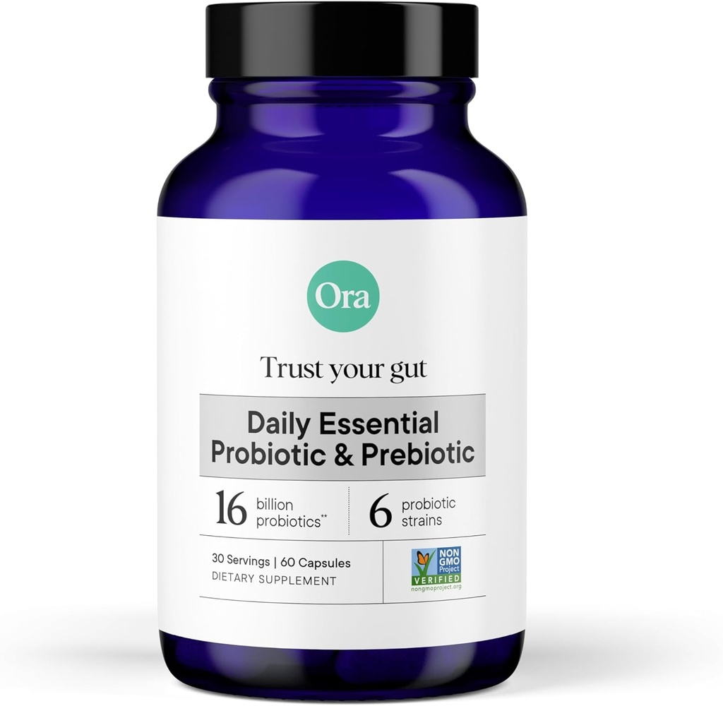 Ora Organic Probiotics with Prebiotics for Digestive Health 16 Billion CFU - Trust Your Gut - Strains - Acidophilus Lactobacillus Breve Bifidum Lactis