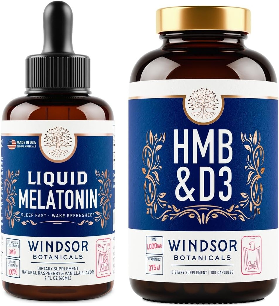 BOR BOTANICALS HMB, D3 Supplement ve Sıvı Melatonin 3 mg - Workout and Recovery Sche