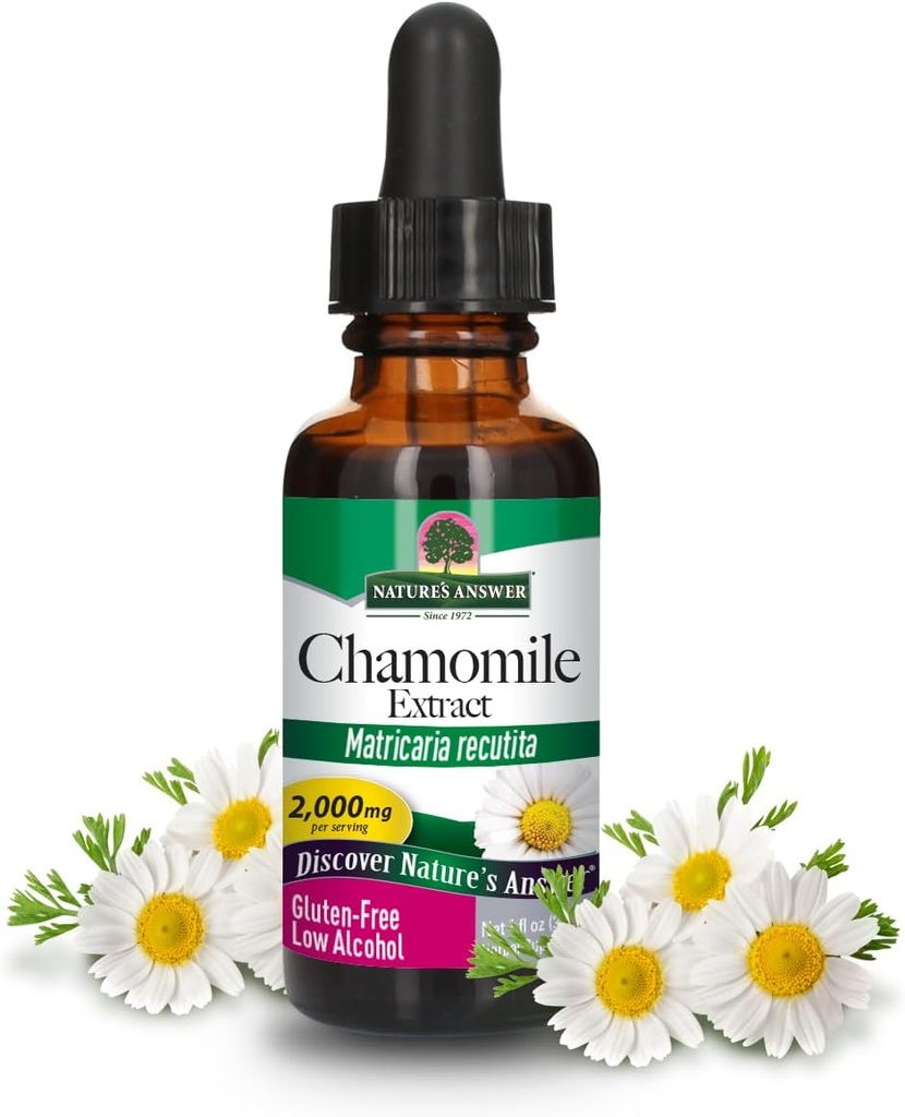 Nature's Answer Chamomile Flower with Organic-Alcohol 2000 mg 1oz Extract | Mood Support | Digestion Support | Gluten-Free, Non-GMO, Vegan, Yapay Flavors veya Preservatives | Single Count