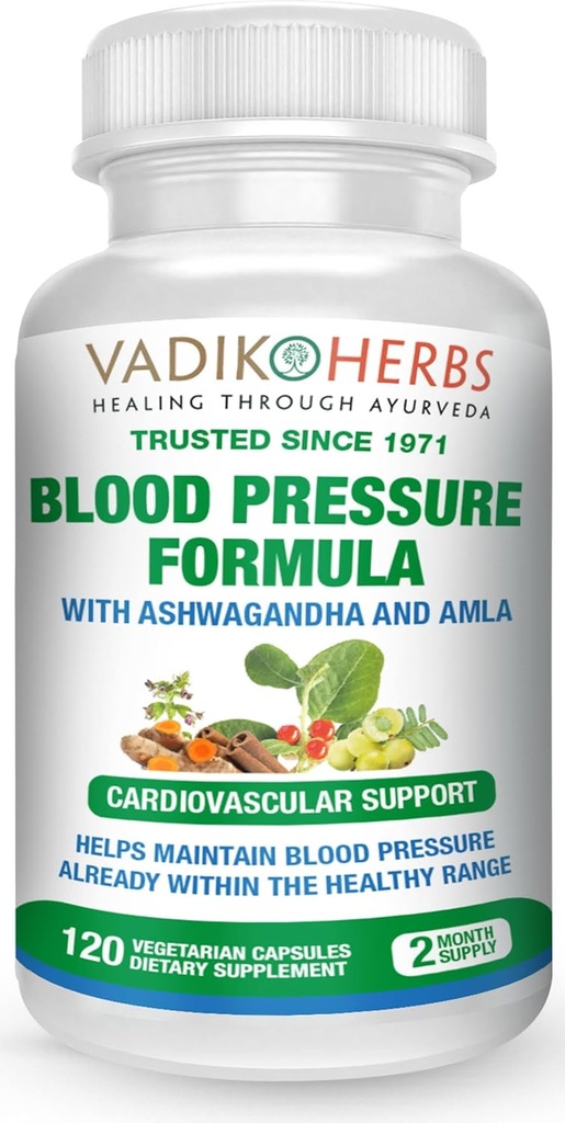 Vadik Herbs Kan basıncı Formula Ashwagandha ve Amla | Destekler Normal Kartiovascular & Circulatory Health -Vitamins & Herbs Support Normal Kalp Sağlığı | 120 Vegetarian Capsules |