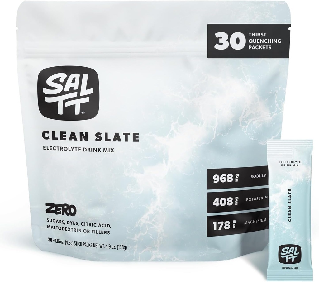 SALTT Electrolytes Toz Unflavored Drink Mix - Clean Slate - 30 Hydration Packets - Magnezyum, Pyum, sodyum, Trace Minerals - Zero Sugar & Gluten Free - Travel Essentials
