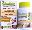 Peruvian Maca Root Capsules with Black Pepper 150 ct. Premium Sarı Maca Red Maca & Black Red Maca Powerful 10:1 All Type Maca Extract All Natural Non-GMO Vegan NO Rice Toz NO Stearate NO