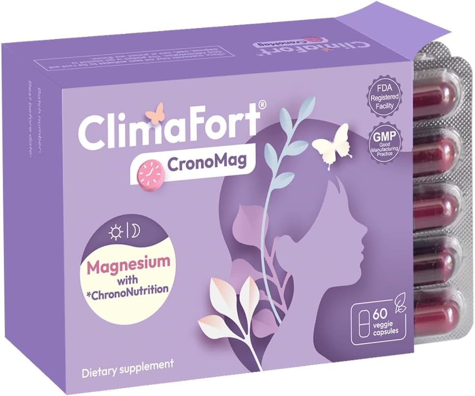 ClimaFort CronoMag | Menopause'daki Kadınlar için | 5 Salts Bisglycinate + Glycero fosfat | B12 | Enerji Tamam | 1 Ay Supply
