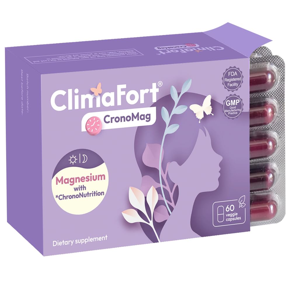 ClimaFort CronoMag | Menopause'daki Kadınlar için | 5 Salts Bisglycinate + Glycero fosfat | B12 | Enerji Tamam | 1 Ay Supply