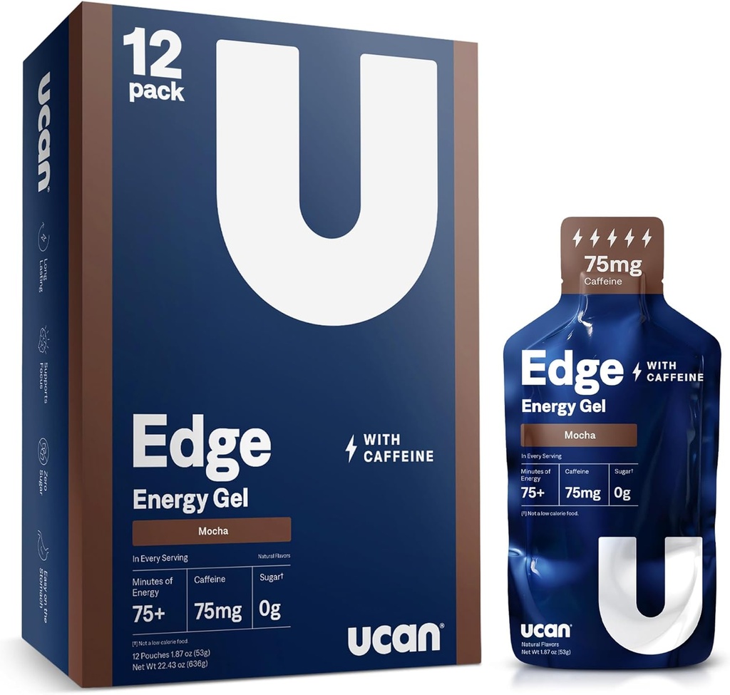 UCAN Edge Energy Gel Shots, Mocha + Caffeine (12, 2 Ounce Packets) for Run, Education, Workouts, Fitness, Bisiklet, Crossfit | Sugar-Free, Vegan, & Keto Friendly Energy