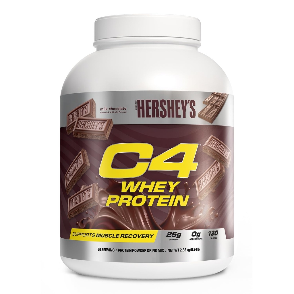 C4 Whey Protein Powder, Hershey's Chocolate - 25g Protein, 0g Added Sugar, 130 Calories Per Serving, Supports Muscle Recovery, 66 Servings, Premium Whey for Post-Workout