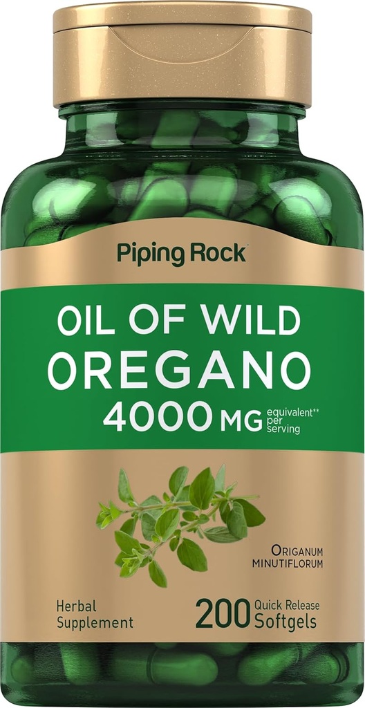 Piping Rock Oregano Oil Softgel Capsules 4000 mg | 200 Pills | Herbal Extract Supplement | Wild Harvested | Non-GMO, Gluten Free