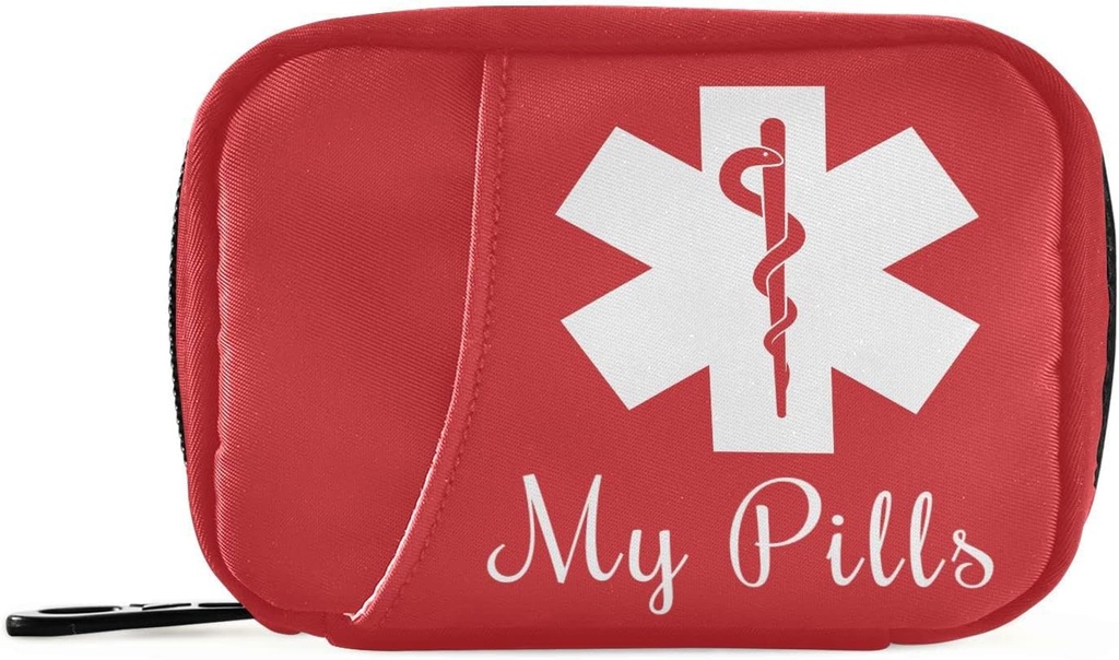 Pill Organizer Medical Sign Pill Box 7 Day Pill Case Bag Travel Pill Organizer Bag with Zipper Portable Weekly Case Compact Size for Vitamin Supplement Holder