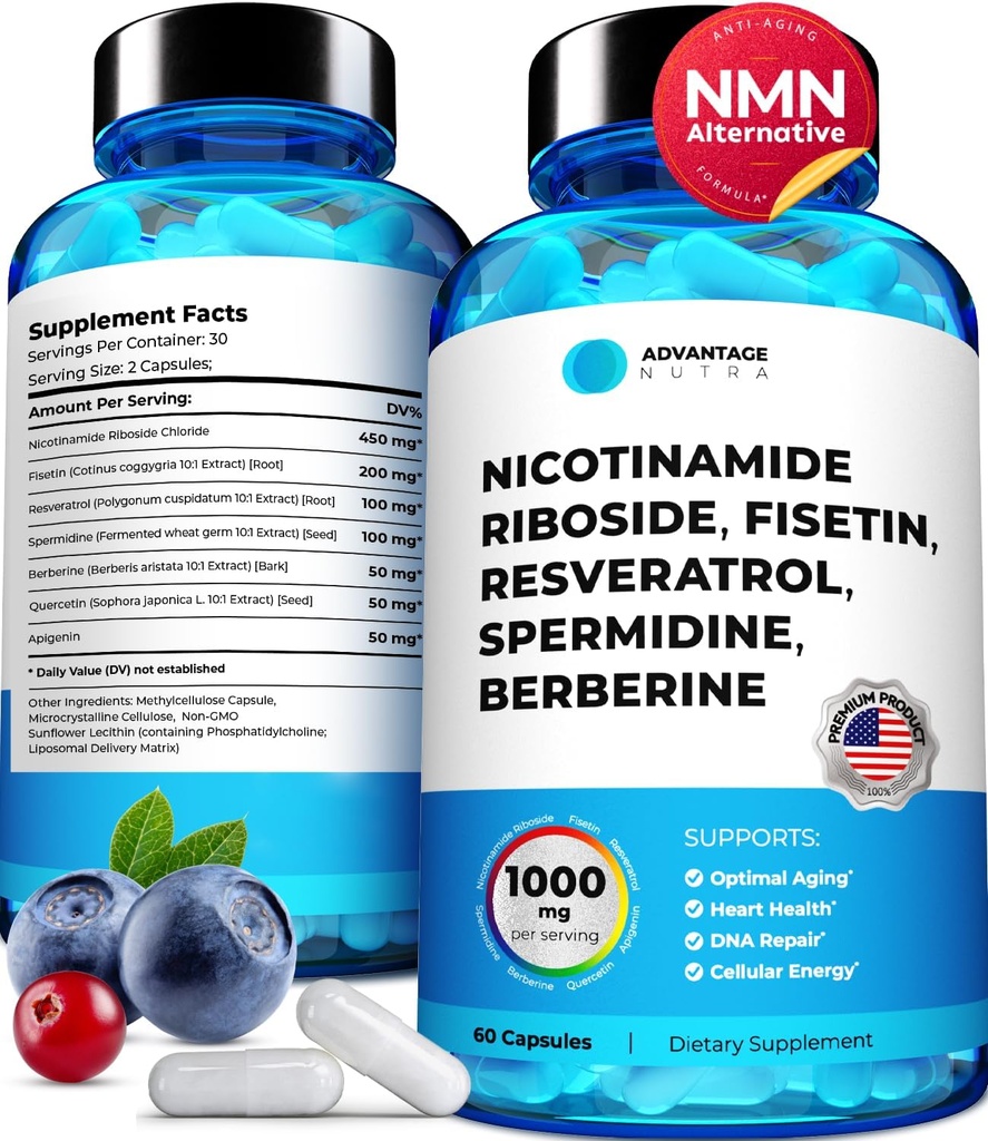 Liposomal Nicotinamid Riboside NR Supplement Resveratrol NAD: Nicotinamid 500 mg w/Fisetin, Resveratrol Toz Spermidine Berberine NAD Resveratrol 500 mg - 60 caps 1 Pack