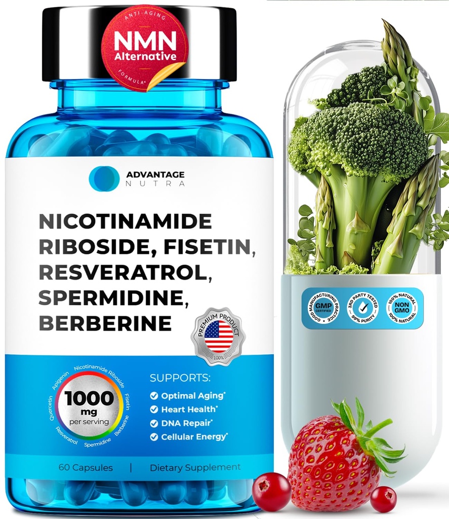 Liposomal Nicotinamid Riboside NR Supplement Resveratrol NAD: Nicotinamid 500 mg w/Fisetin, Resveratrol Toz Spermidine Berberine NAD Resveratrol 500 mg - 60 caps 1 Pack