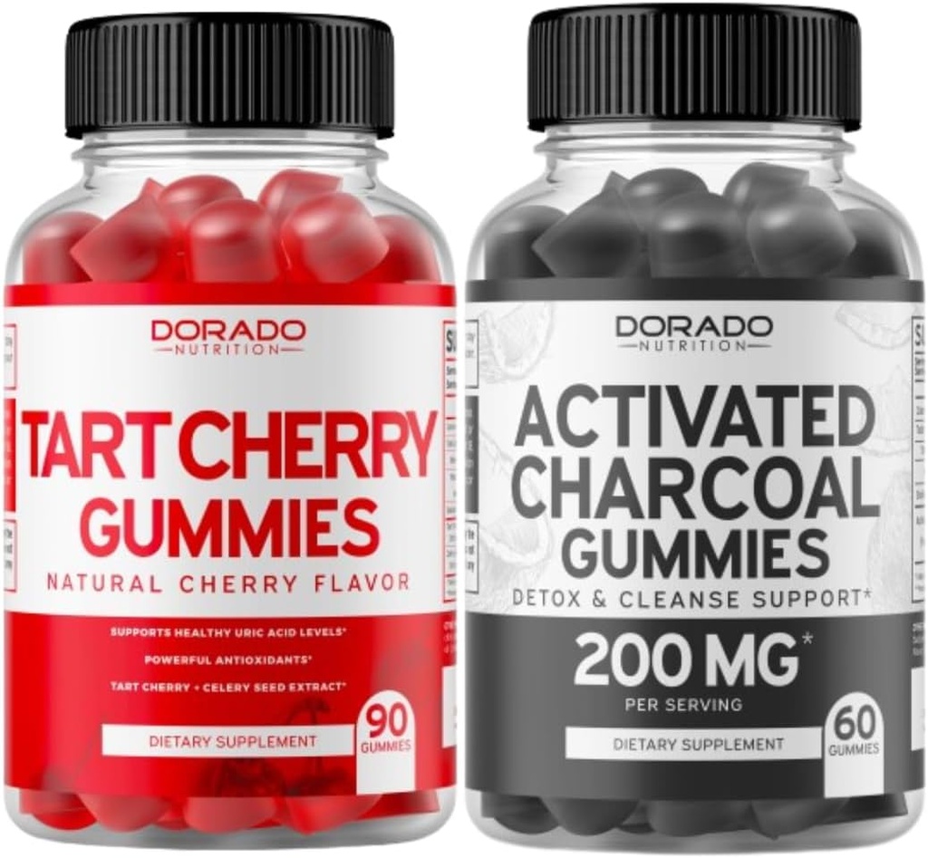 Tart Cherry (90 Gummies) Uric Asit Seviye Desteği Celery Tohum ve Aktif Charcoal (60 Gummies) Sağlıklı Detox & Cleanse - Organik Piramit Shells'tan Formüle Edildi - ABD Organik Piramit Shells'ten Yaptı