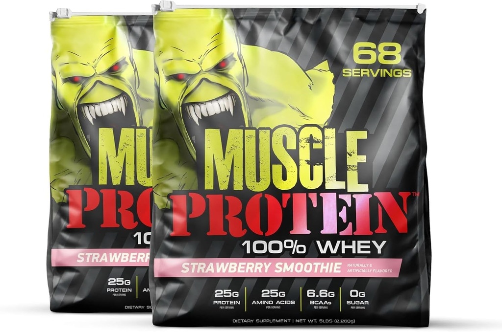 COLOSSAL LABS Muscle Whey Protein Flavored Protein Toz, 25.000 mg Amino Asits/Serving, Cold Filtered(Packating May Vary) (10 Pound (Pack of 2), Strawberry)