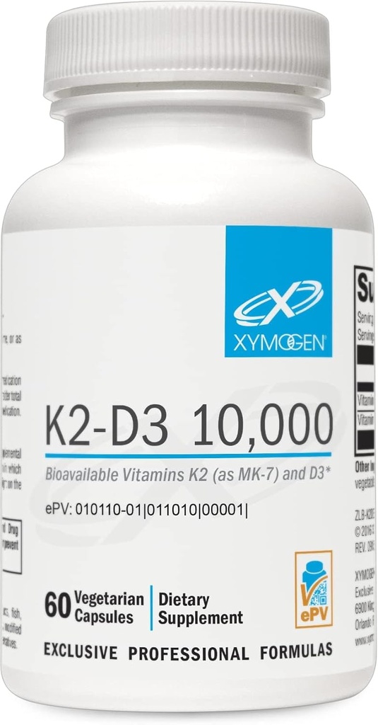 XYMOGEN K2-D3 10000 - Vitamin D3 K2 - Bio available Vitamin D 10.000 IU (Cholecalciferol) MK-7 - Kalp, Arterial, Bone Health + Immune Support Supplement (60 Capsules)